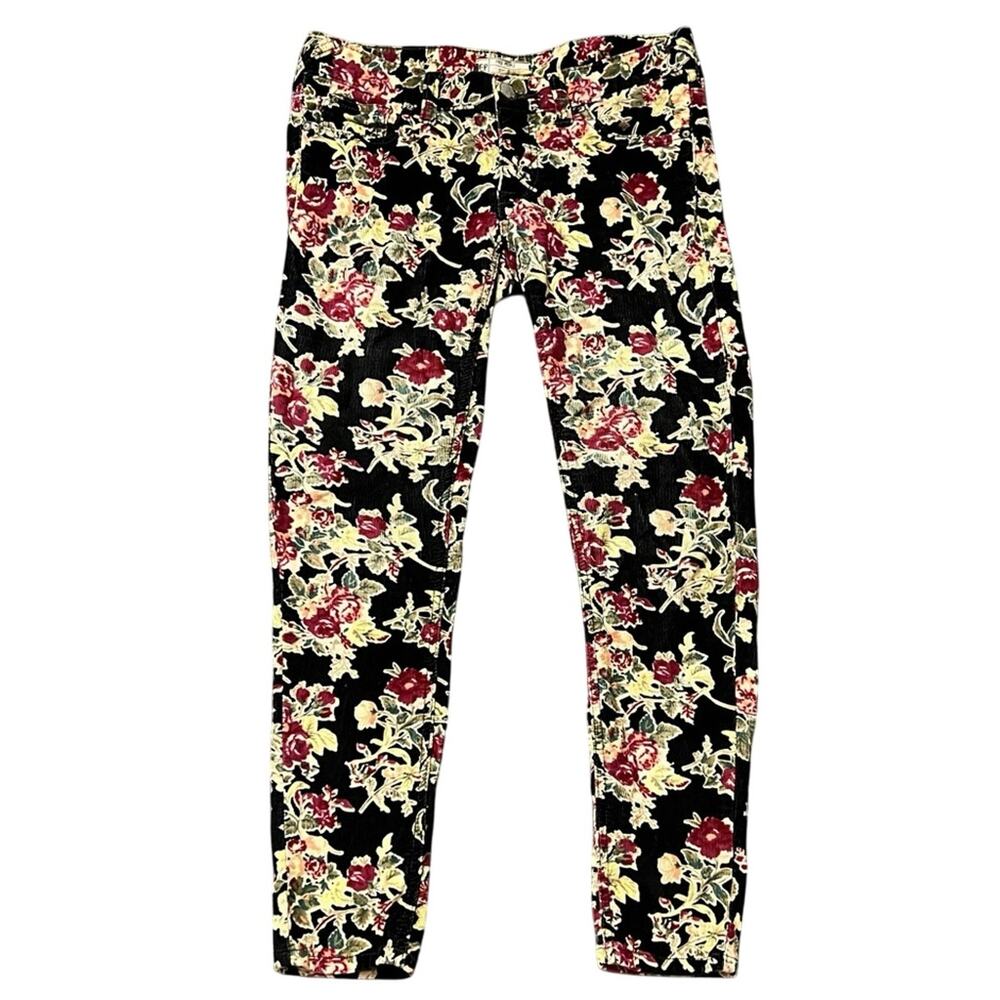 Free People Floral Corduroy Low Rise Skinny Pants Black Size 25